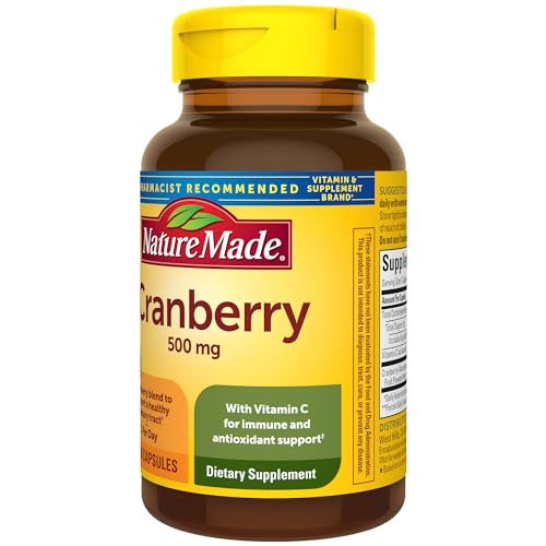 Nature Made Cranberry Supplement 500mg with Vitamin C for Immune & Antioxidant Support, Cranberry Blend for Urinary Tract Health, One Per Day, 60 Capsules