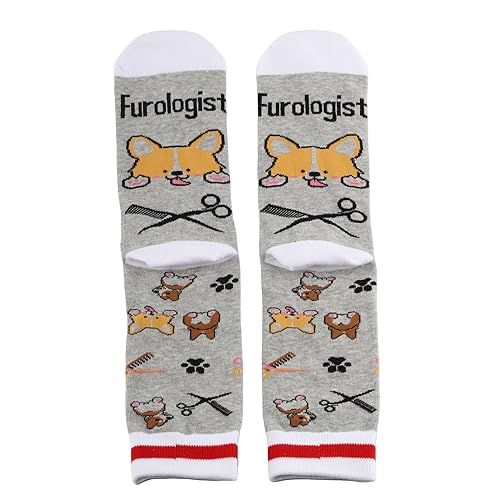 PXTIDY 2 Pairs Furologist Socks Funny Puppy Stylist Gift Cute Dog Groomer Socks Pet Grooming Gifts Furologist Gift