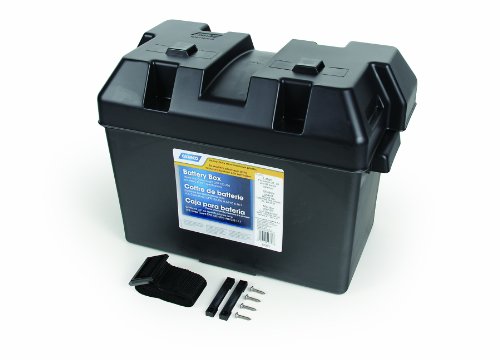 Camco Large Battery Box with Straps and Hardware - Group 27, 30, 31 |Safely Stores RV, Automotive, and Marine Batteries | Measures Inside 7-1/4" x 13-1/4" x 8-5/8" | (55373), Black