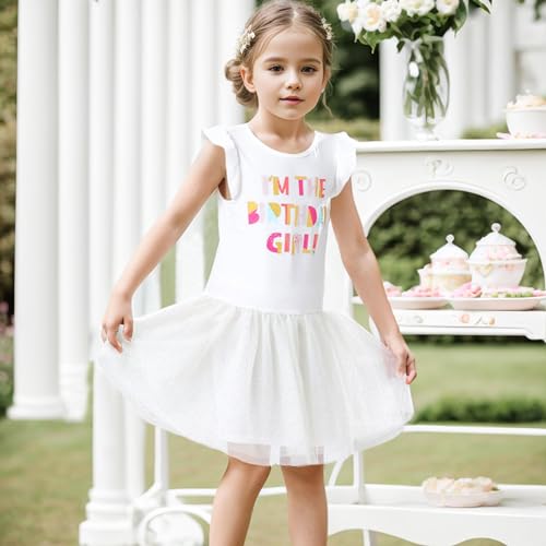 V.&GRIN Girls Unicorn Dress 3T White Toddler Tutu Birthday Summer Short Sleeve Tulle Sundress
