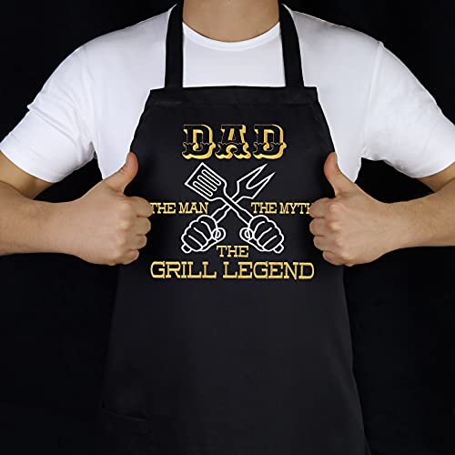 EXPRESS-STICKEREI DAD THE GRILL LEGEND Cool Apron for Grill Master Dad | Adjustable Grilling Apron with neck strap | Apron with Pocket | Kitchen Gifts for Dad, Fathers day, birthday