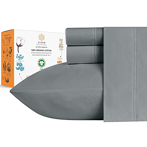 Sleep Mantra 100% Organic Cotton Bed Sheet Set - Crisp and Cooling Percale Weave, Soft Breathable, Eco-Friendly, 3 Piece Bedding Set, Deep Pocket with All-Around Elastic, (Twin XL, Blue)