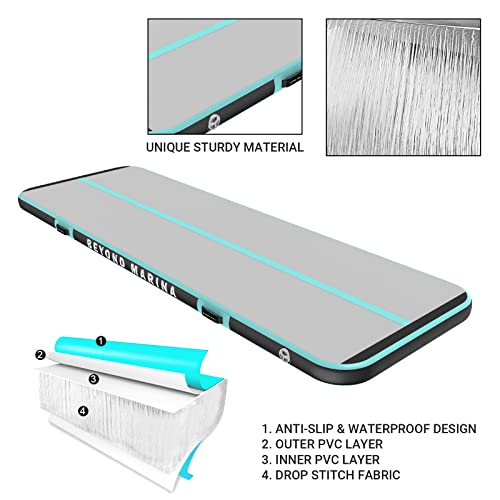 BEYOND MARINA Air Gymnastics Tumble Track 4/8 inches Thickness Inflatable Tumbling 10ft/13ft/16ft/20ft Air Mats for Home Use Training/Cheerleading/Yoga with Electric Pump, 10'x3.3'x4'', Carbon-mint