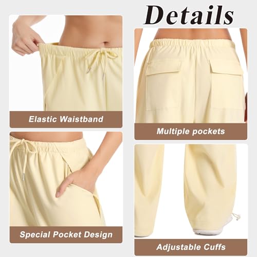 Chuhee Parachute Pants for Woman Baggy Cargo Pants Drawstring Elastic Waist Y2K Causal Trousers with Pockets Army Green S