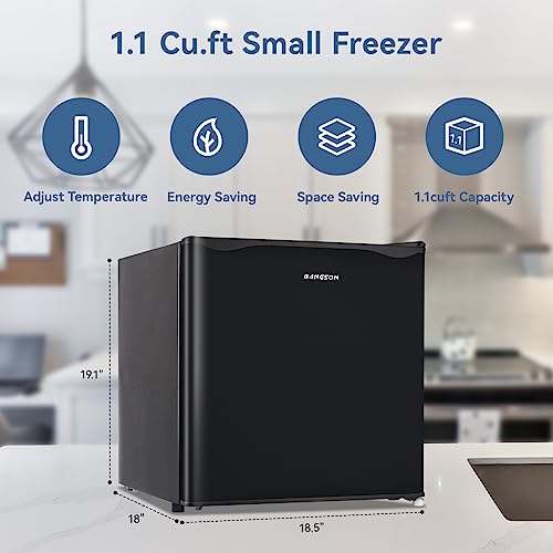 BANGSON Upright Freezer,1.1Cu.ft Mini Freezer with Removable Shelf, Single Door Compact Mini Freezer, Small freezer for Home/Dorms/Apartment/Office (Black)