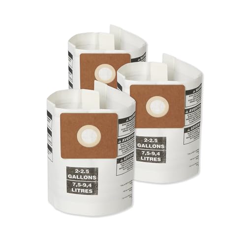 CRAFTSMAN CMXZVBE38774 General Purpose Wet Dry Vac Dust Collection Bags for Most 2 to 2.5 Gallon Shop Vacuums, Collects Dry Only Debris, Reduces Cleanup Time, 3-Pack