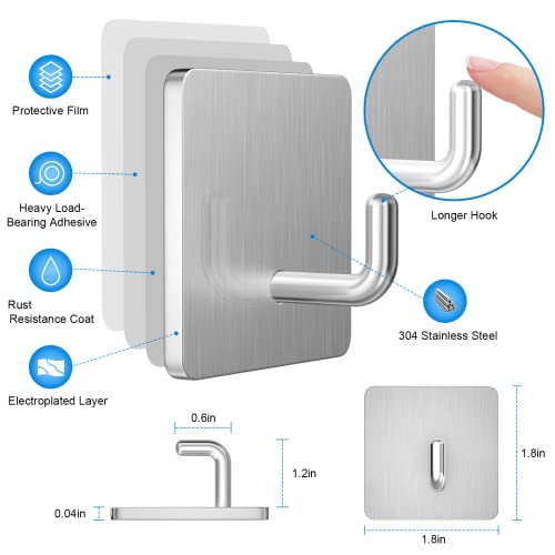 ACMYCH Adhesive Hooks, Waterproof Stainless Steel Hooks,Towel Hooks-4 Packs