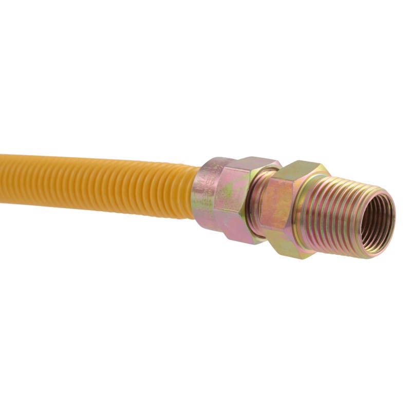 Eastman 24 Inch x 1/2 Inch OD Flexible Gas Line Connector with (2) 1/2 Inch MIP Fitting Ends for Natural Gas and Liquid Propane, Stainless Steel, Yellow, 20YE505024B