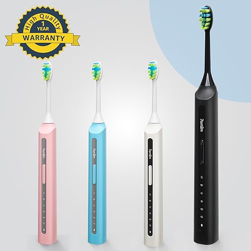 7AM2M Sonic Electric Toothbrush, High Power Rechargeable Toothbrushes, with 8 Brush Heads for Adults and Kids, 15 Adjustable Modes, Built-in 2-Minute Smart Timer, 4 Hours Fast Charge(Black)