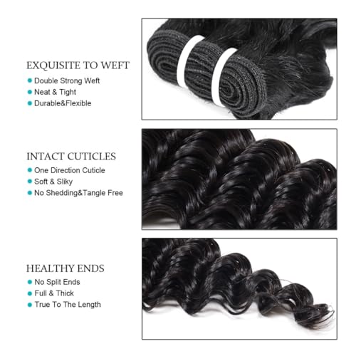 JTdebade Deep Wave Human Hair bundles 14 Inch 12A Grade Brazilian Human Hair 100% Virgin Weave Bundles Human Hair for Black Women (14 Inch Deep*4+16 Inch Closure *1)