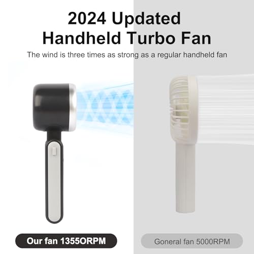 HONEYYEAR Portable Handheld Turbo Fan, 3600mAh Battery Operated Fan with LED Display, Mini Portable Fan, 180°Adjustable, 5 Speeds, Handheld/Neck/Desk 3 in 1 Personal Hand Fan black