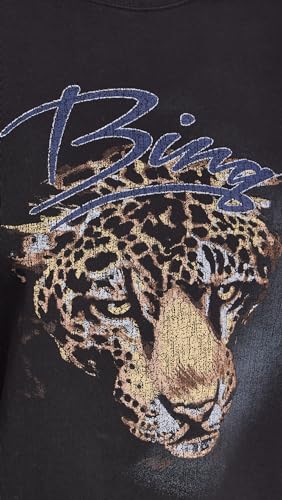 ANINE BING Women's Harvey Crew Leopard Sweatshirt, Vintage Black, XS