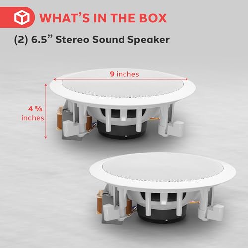 Pyle 6.5” 70v Ceiling Mount Speakers-Pair of 2-Way Midbass Woofer Speaker Transformer 1” Titanium Dome Tweeter Wall Flush Design w/ 65Hz-22kHz Frequency Response&250 Watts Peak-Pyle PDIC60T,White