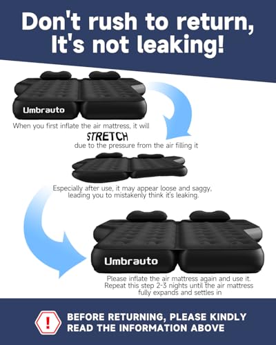 Umbrauto SUV Air Mattress Bed: Upgraded Thickened Inflatable Car Sleeping Airbed for SUV Back Trunk Camping, Car Travel Pad with Electric Pump, Pillows, Repair Patch Kit