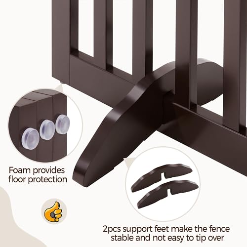 Yaheetech 36" H Extra Tall Freestanding Pet Gate 3-Panel Wooden Dog Fence with 2 Support Feet Folding Dog Gate for Indoor, Stairs, Doorways, Halls, Kitchen Wooden Pet Barrier Espresso, 60" L x 36" H