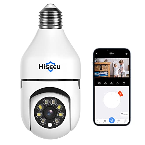 Hiseeu Light Bulb Security Camera Wireless WiFi 5G&2.4GHz,10X Zoom PTZ Light Socket Security Camera for Home, 2-Way-Audio, Auto Tracking & Alarm, 3MP Color Night Vision, SD & Cloud Storage (Dual Lens)