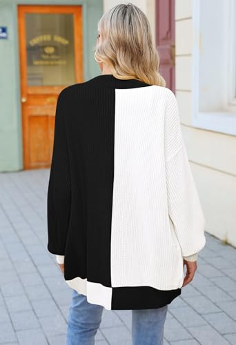 Long Cardigans for Women Batwing Sleeve Open Front Ribbed Knit Oversized Cardigan Sweaters Plaid Brown L