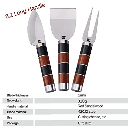 yq 3 Pieces Cheese Knives Set for Charcuterie Boards,Colorful Wooden Handle Cheese Knife Set for Soft Hard Cheeses,Parmesan Knife Cheese Cutter Serving Fork,Gift Box