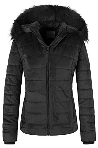 Chrisuno Lady Short Winter Puffer Coat Full Zip Soft Fleece Liner Lightweight Warm Velvet Jackets S Black