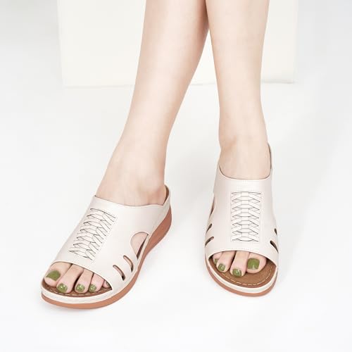 HARENCE Wedge Sandals for Women Dressy: Comfortable Platform Sandals Slip On Open toe Casual Walking Beach Sandal