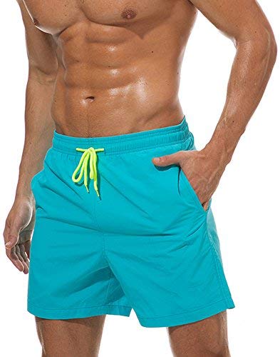 Gopune Mens Quick Dry Beach Short Swim Trunks with Mesh Lining Acid Blue,S