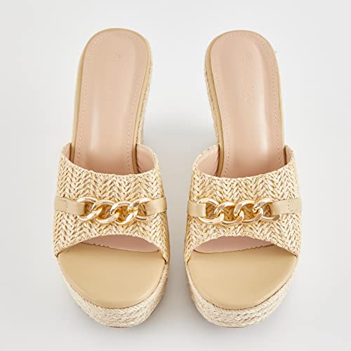 Womens Espadrille Wedge Sandals Chain Wedge Heel Platform Backless Slip On Slides Fashion Open Toe Casual Shoes 6.5