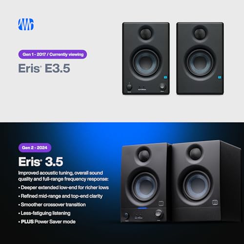 PreSonus Eris E3.5-3.5" Near Field Studio Monitors (Pair) – Powered Desktop Speakers for Music Production, Studio-Quality Recording, and Active Media Reference