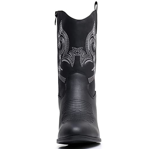 GLOBALWIN Women's White Mid Calf Cowgirl Boots Fashion Western Cowboy Boots for Women Chunky Low Heel With Side Zipper Size 6.5M