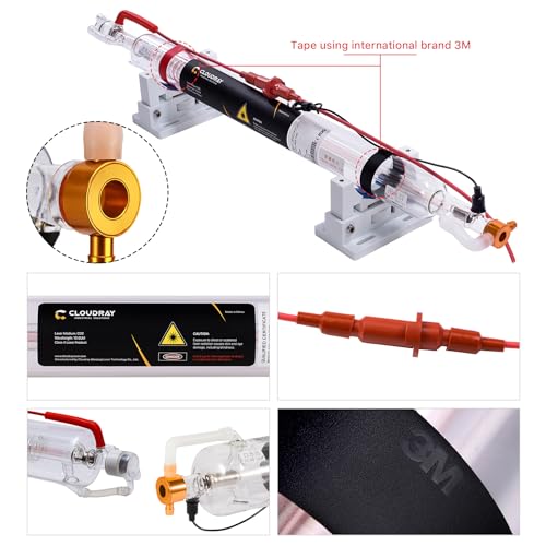 Cloudray 40W Laser Tube 720mm Dia.50mm,CO2 Laser Tube 45W,Cable Preconnected with Coating,40 Watt C02 Laser Tube With Metal Head (CR35 35-45W)