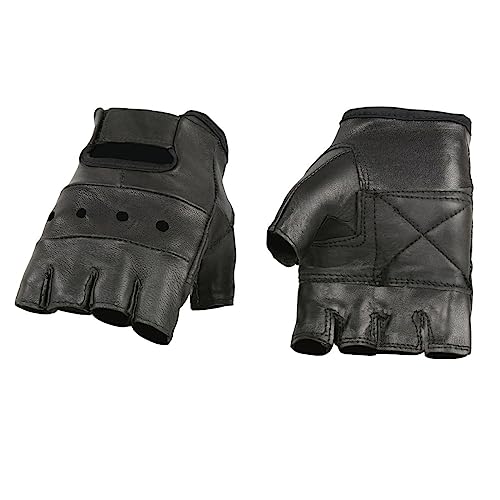 Milwaukee Leather SH216 Men's Black Leather Gel Padded Palm Fingerless Motorcycle Hand Gloves W/Breathable ‘Open Knuckle’ - X-Small