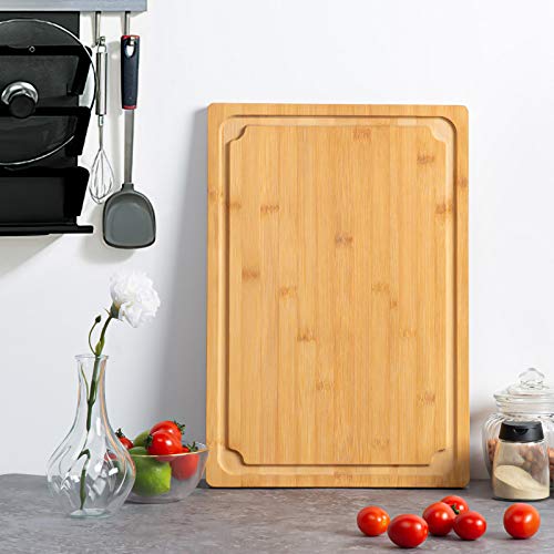 Extra Large Cutting Board, 16" Bamboo Cutting Boards for Kitchen with Juice Groove and Handles Kitchen Chopping Board for Meat Cheese board Heavy Duty Serving Tray, L, Empune