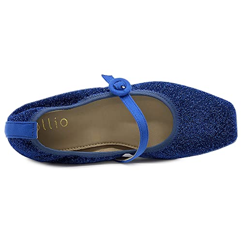 Ollio Women's Shoes Glitter Basic Mary Jane Elasticated Square Toe Ballet Flat SF1740 (6 B(M) US, Blue)