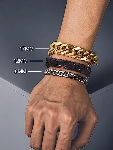 Bandmax Mens Stainless Steel 8MM Chunky Cuban Chain Bracelets for Women Hip Hop Punk Style -7.48"