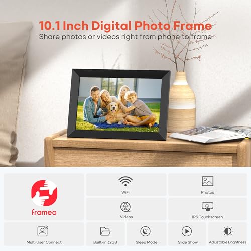 Frameo 10.1 Inch WiFi Digital Picture Frame, 1280x800 HD IPS Touch Screen Photo Frame Electronic, 32GB Memory, Auto-Rotate, Wall Mountable, Share Photos/Videos Instantly via Frameo App from Anywhere