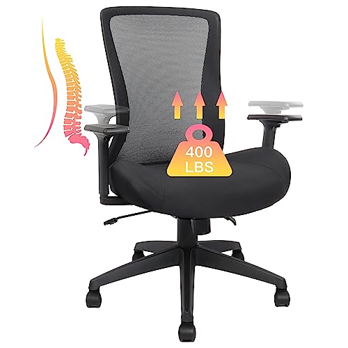 Big and Tall Office Chair for Heavy People 400lb, Ergonomic Desk Chair Mesh Computer Chair with Lumbar Support, Adjustable Height and Armrests
