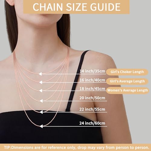 Momlovu 925 Sterling Silver Chain Necklace for Women, 1.1mm Cable Chain Necklaces Rose Gold Chain for Women, Super Sturdy & Shiny Women's Chain Necklaces,14 Inch
