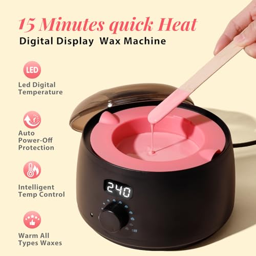 Complete Home Waxing Kit for Women : For Face Brazilian Eyebrow Bikini Leg & Sensitive Skin Hair Removal- with 5 Packs Hard Wax Beads Digital Wax Warmer Kit