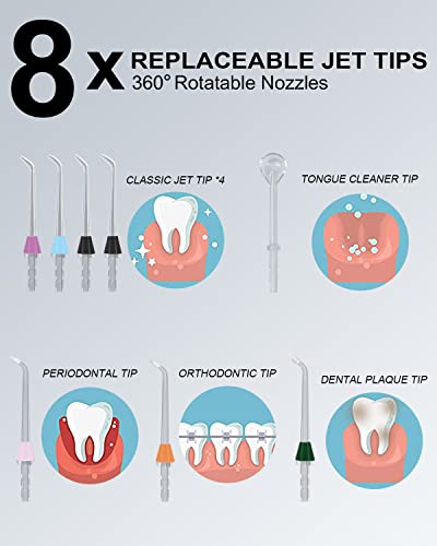 MySmile Powerful Cordless 350ML Water Dental Flosser Portable OLED Display Oral Irrigator with 5 Pressure Modes 8 Replaceable Jet Tips and Storage Bag for Home Travel Use (Black)