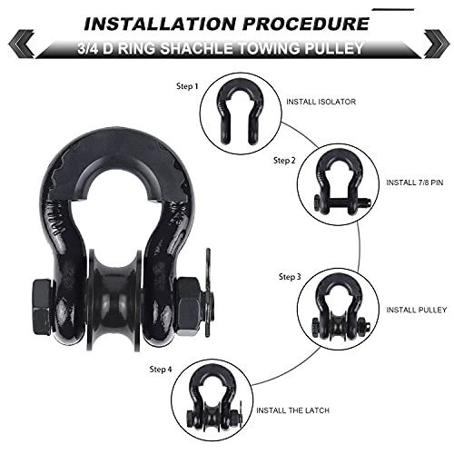 AMBULL Upgraded Snatch Block, 3/4" D Ring Shackle (2 Pack) 22,000lb Break Strength with Towing Pulley, Heavy Duty Offroad Recovery Accessory for Truck, Tractor, ATV & UTV - Black