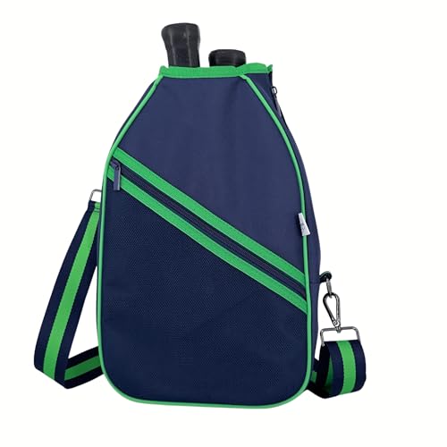 Queen of the Court Pickleball Paddle Bag Crossbody style for Women (Navy/Green)