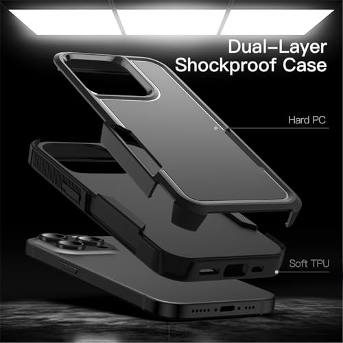 JETech Case for iPhone 15 Pro 6.1-Inch, Heavy Duty Dual-Layer Rugged Protection, Shockproof Protective Tough Phone Cover with Matte Back (Black)