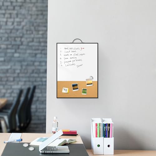 Small White Board Cork Board Combo, 16"x12" Magnetic Dry Erase Board & Bulletin Corkboard with Handle for Wall Hanging, Portable Aluminum Frame Whiteboard with Cork for Office Home School