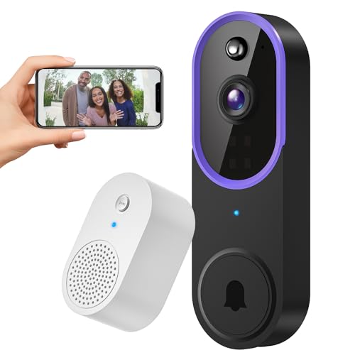 SUNNYJANE Smart 1080P Video Doorbell Camera Wireless, AI Human Detection, Live View, 2-Way Audio, Included Chime, Night Vision, 2.4G Wi-Fi, Cloud Storage, Indoor/Outdoor Surveillance Cam (Purple)