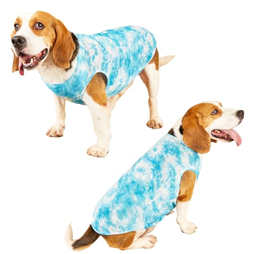 Dog Blue Tie-dye Sleeveless T-shirt Spring and Summer thin Cotton Puppy Dog Clothes Cute Tie-dye Printed Vest（Small Blue）