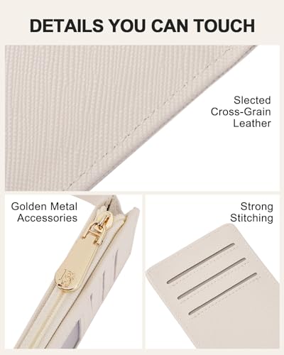 BOSTANTEN Slim Wallet Women RFID Blocking Card Holder Leather Bifold Wallet with Zipper Pocket Beige