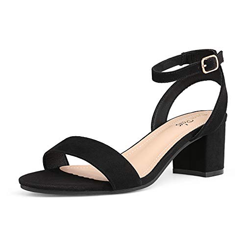 DREAM PAIRS Womens Open Toe Ankle Strap Low Block Chunky Heels Sandal Party Dress Pumps Shoes, Nude/Suede - 9 (Carnival)