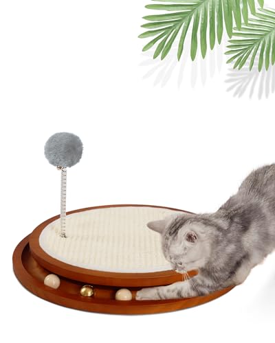 LMUGOOS Cat Scratcher, Cat Cratch Sisal Pad with Wooden Roller Ball Toy, Cat Scratchers Interactive Toys for Indoor Cats, Satisfies Kitten’s Scratching, Chasing and Hunting