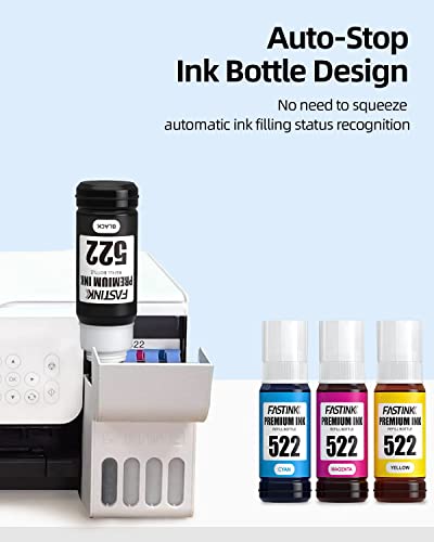 FASTINK Compatible Epson T522 Refill Ink Bottle,High Capacity,5 Pack,Work with EcoTank ET-2720, ET-2800,ET-2803,ET-4800,ET-4700 Printer for Epson 522 Ink Bottle Refill Combo