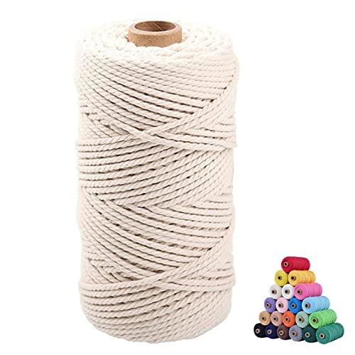 Natural Macrame Cord 3mm x 109yards Colored Macrame Cord 2mm/3mm/4mm/5mm/6mm Macrame Cotton Cord, Twisted Macrame Yarn, Soft Craft Cord Macrame Rope Macrame Supplies (Grey, 3mm*109Yards)