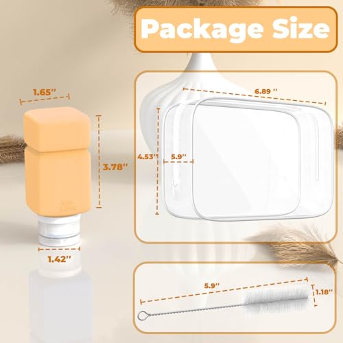Travel Bottles for Toiletries, TSA Approved Travel Size Containers for Shampoo Conditioner Lotion Body Wash, BPA Free Travel Toiletry Bottles with Clear Toiletry Bag, Cleaning Brush Label (4 Pack)